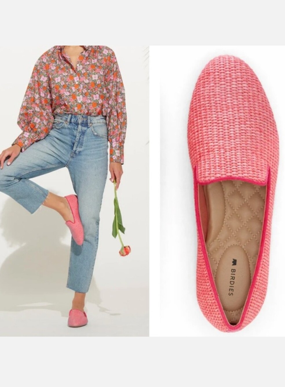 Birdies The Starling In Lipstick Raffia Pink Woven Flats Size 6
